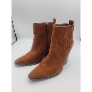 Arula Womens Rust Suede Ankle Boots Size 7W Block Heel Side Zip, Pre-Owned EUC